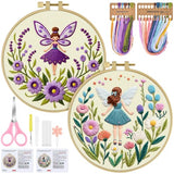 ERKOON Embroidery Kit for Beginners, 2 Set Flower Cross Stitch Set Include Embroidery Cloth Hoops Threads for Craft Lover Hand Stitch with Embroidery Skill Techniques (Angel)