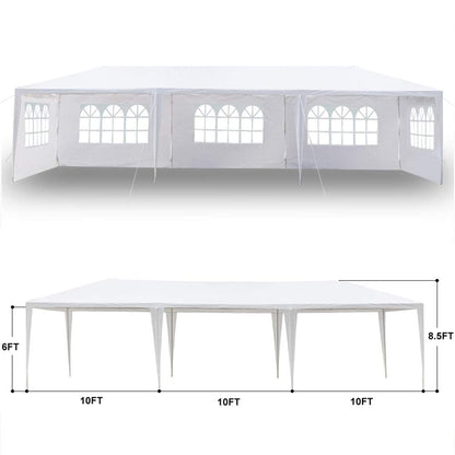 10' x 30' Outdoor Canopy Party Wedding Event Tent Waterproof Sun Shelter Canopy Heavy Duty Gazebo Storage Pavilion w/ 5 Removable Sidewalls, White