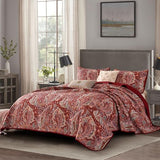 DJY Red Paisley Quilt Set California King Boho Bedspread 3 Pieces, Soft Lightweight Microfiber Coverlet Set Paisley Floral Pattern Bedding for All Season, 112"x96" DJY