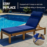 Honorbox 72 x 21 Inch Outdoor Chaise Lounge Cushions Set of 2 - Removable Cover, 4-Section Design, Water-Repellent & Fade-Resistant, 6 Tie Straps, Replacement for Patio & Pool Chairs - Navy