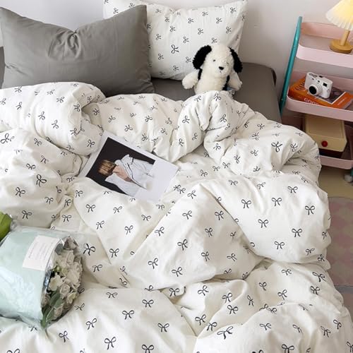 Bildenly White Twin Comforter Set - Black Bow Quilt Bedding Set 2 Pieces, Comforter Set Twin Size, Soft & Lightweight Comforter(68‘’ x 90‘’) for Girl All Season & 1 Pillowcase(30‘’x20‘’) Bildenly