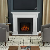 Real Flame Thayer 55” Electric Fireplace with Mantel for Living Room or Bedroom, Replaceable Fireplace Insert Heater, Realistic Log and Flame Effect, Remote Control, Timer, White Real Flame