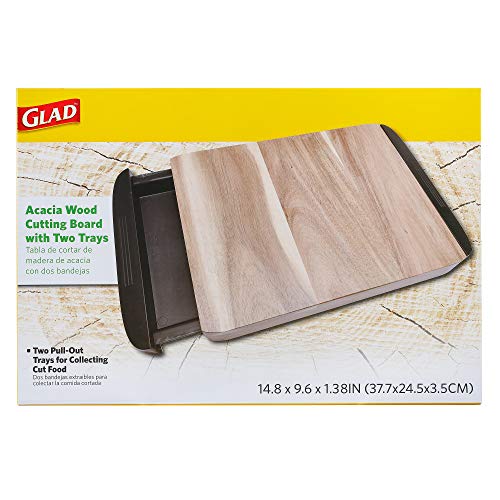 Glad Acacia Wood Cutting Board with Slide Out Trays | Catches Food and Waste | Solid Wooden Butcher Block with Removable Drawers | Kitchen Cooking Glad