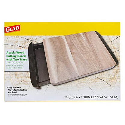 Glad Acacia Wood Cutting Board with Slide Out Trays | Catches Food and Waste | Solid Wooden Butcher Block with Removable Drawers | Kitchen Cooking - WoodArtSupply