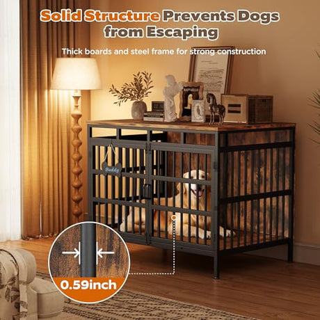 Linvivon 47 Inch Dog Crate Furniture, Heavy Duty Dogs Kennel for Small Medium Large Dogs, Double Doors Indoor Decor Pet House Cage, Anti Escape Wooden Dog Cage with Name Tag End Table, TV Stand, Brown Linvivon