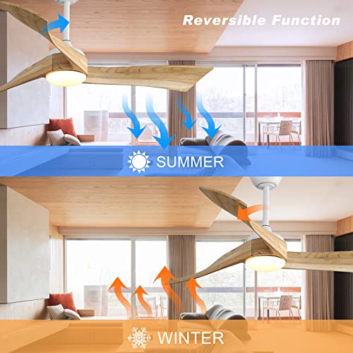 Sofucor Ceiling Fan 52 Inch Wood Ceiling Fan with Lights Remote Control Dimmable Light Reversible DC Motor Modern Ceiling Fan for Kitchen Bedroom Basement Dining Living Room Light Wood - WoodArtSupply