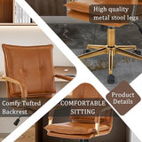 MOJAY Mid-Back Ergonomic Leather Office Chair, Modern Upholstered Executive Desk Chair with Gold Frame Armrest Computer Task Chair (Camel) MOJAY