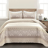 Lush Decor Boho Stripe Reversible Cotton Quilt 3-Piece Set, King, Neutral - Bold Colorful Bohemian Bedding Set Lush Decor