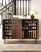 LITTLE TREE 6-Tier Shoe Cabinet with Doors for Up to 24 Pairs, Large Wooden Shoe Storage Cabinet with Adjustable Shelves, Retro Freestanding Shoe Organizer Cabinet for Entryway, Hallway, Dark Walnut LITTLE TREE