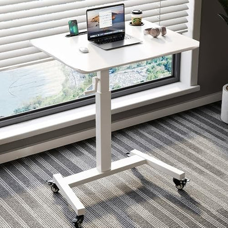 VITIWEDTY Foldable Manual Crank Standing Desk, Adjustable Sit-Stand Office Desk with Movable Wheels, Easy to Install for Home and Office (White One Size) VITIWEDTY
