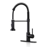 DJS Kitchen Faucets with Pull Down Sprayer Matte Black - Dual Mode Setting Single Handle 1 or 3 Holes Commercial Black Kitchen Sink Faucet with Deck Plate for Farmhouse RV Vessel Basin DJS