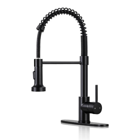DJS Kitchen Faucets with Pull Down Sprayer Matte Black - Dual Mode Setting Single Handle 1 or 3 Holes Commercial Black Kitchen Sink Faucet with Deck Plate for Farmhouse RV Vessel Basin DJS