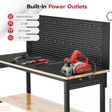 DNYKER 60" Adjustable Height Workbench, 3000 LBS Heavy Duty Work Table for Garage,Rubber Wood Workstation with USB Power Outlets/Wheels/Pegboard for Workshop, Office, Home DNYKER