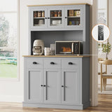 Buytime 71" Kitchen Hutch with Charging Station, Tall Pantry Storage Cabinet with Microwave Stand, Adjustable Shelves, Slide Drawers, Large Buffet Pantry Cabinet for Kitchen, Dining Room, Grey Buytime