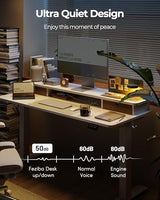 FEZIBO 55 x 24 Inch Height Adjustable Electric Standing Desk with Double Drawer, Stand up Home Office Computer Desk with 4 Height-Adjustable Feets & 2 Hooks, White FEZIBO
