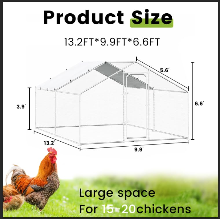 BOSSIN Bold Chicken Coop Run Large Metal Chicken Pen Outdoor, Poultry Cage Spire Shape, Heavy Duty Walkin for Yard with Waterproof and Anti-UV Cover, for Rabbits Habitat BOSSIN