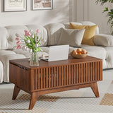 Lift Top Coffee Tables with Hidden Compartment, Mid Century Modern Coffee Table for Living Room, Fluted Design Farmhouse Center Table with Storage (Walnut) Oubayajia