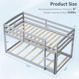 KOMFOTT Low Bunk Bed Twin Over Twin, Solid Wood Bunk Bed Frame with Built-in Ladder & Safety Guardrails, Space-Saving Low Bunk Bed for Kids, Teens, No Box Spring Needed KOMFOTT