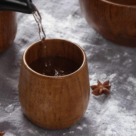 KUCKOW Wooden Tea Cups Top Grade Natural Solid Wood Tea Cup 4 Pack,Wooden Teacups Coffee Mug Wine Mug for drinking Tea Coffee Wine Beer Hot Drinks,100-200 ML Hand-made musoxian