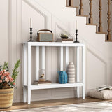 ELYKEN Bamboo Console Tables for Entryway, 36.2" Long 2 Tier Hallway Table Behind Couch, 7” Narrow Sofa Table for Entrance, Entry, Living Room, White ELYKEN