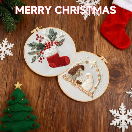 TPZBWG Christmas Embroidery Kit, 4 Pack Cross Stitch Kits,DIY Embroidery Starter Kit for Adults & Beginners, DIY Needlepoint Kit with Embroidery Hoop Thread Needle for Craft Lover Birthday Gifts 2 TPZBWG