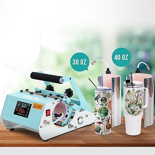 PYD Life 2 in 1 40 OZ Tumbler Heat Press Machine 110 V Mint Green 20 OZ 30 OZ Mug Heat Press Touch Screen for 40 OZ Tumbler with Handle Sublimation Tumblers Bottles Mugs Glass Tumbler Printing PYD Life