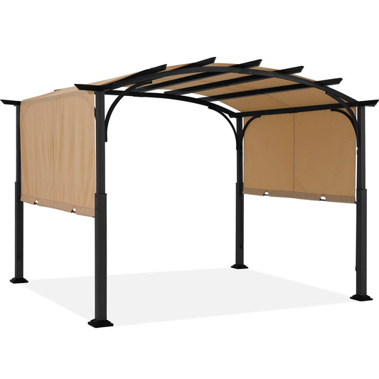 ABCCANOPY Outdoor Pergola 10'x12', Arched Patio Pergola with Retractable Sun Shade, Beige