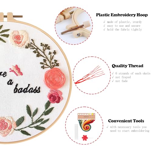 Topapfo Funny Embroidery Kit for Beginners Adults, Stamped Embroidery Pattern Cross Stitch Kits Needlepoint with Hoop Threads Needles Tools