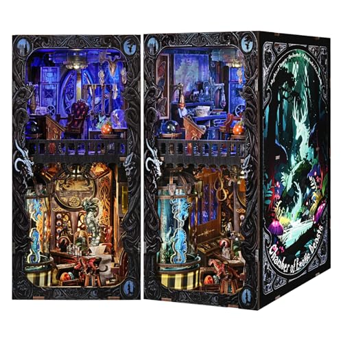 ETKVR Book Nook Kit - DIY Miniature House Dollhouse Kit 3D Puzzles for Adults, Gifts for Family and Friends Bookshelf Decor Tiny House Model Build with Dust Cover