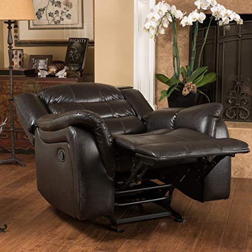 Christopher Knight Home GDFStudio Great Deal Furniture Merit Black Leather Recliner/Glider Chair GDFStudio