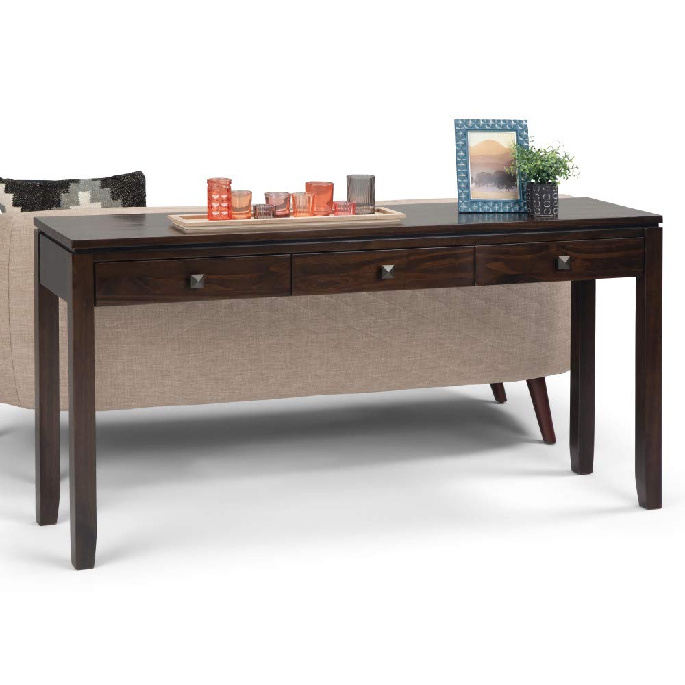 SIMPLIHOME Cosmopolitan SOLID WOOD 60 Inch Wide Contemporary Console Sofa Table in Mahogany Brown, For the Living Room, Entryway and Bedroom - WoodArtSupply