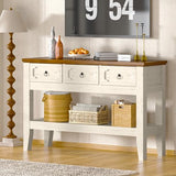 IDEALHOUSE 47in Long Console Table, Farmhouse Narrow Entryway Sofa Table with Drawers and Bottom Shel for Living Room Entrance Foyer, Rustic White IDEALHOUSE