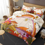 Zzzboro Comforter Set with 2 Pillowcases Queen Size, Hippy Mushroom Flower Sun Rainbow, Bed Decor Retro 70s Hippie Boho Aesthetic for Kids and Adults, Soft Cozy Bedroom Bedding Set Zzzboro