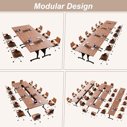 Modern Conference Table,4PCS Folding Conference Table with 360°Mobile Wheels,Office Conference Room Table for 4-6 Person,Modular Meeting Table (Walnut, 55in) Generic