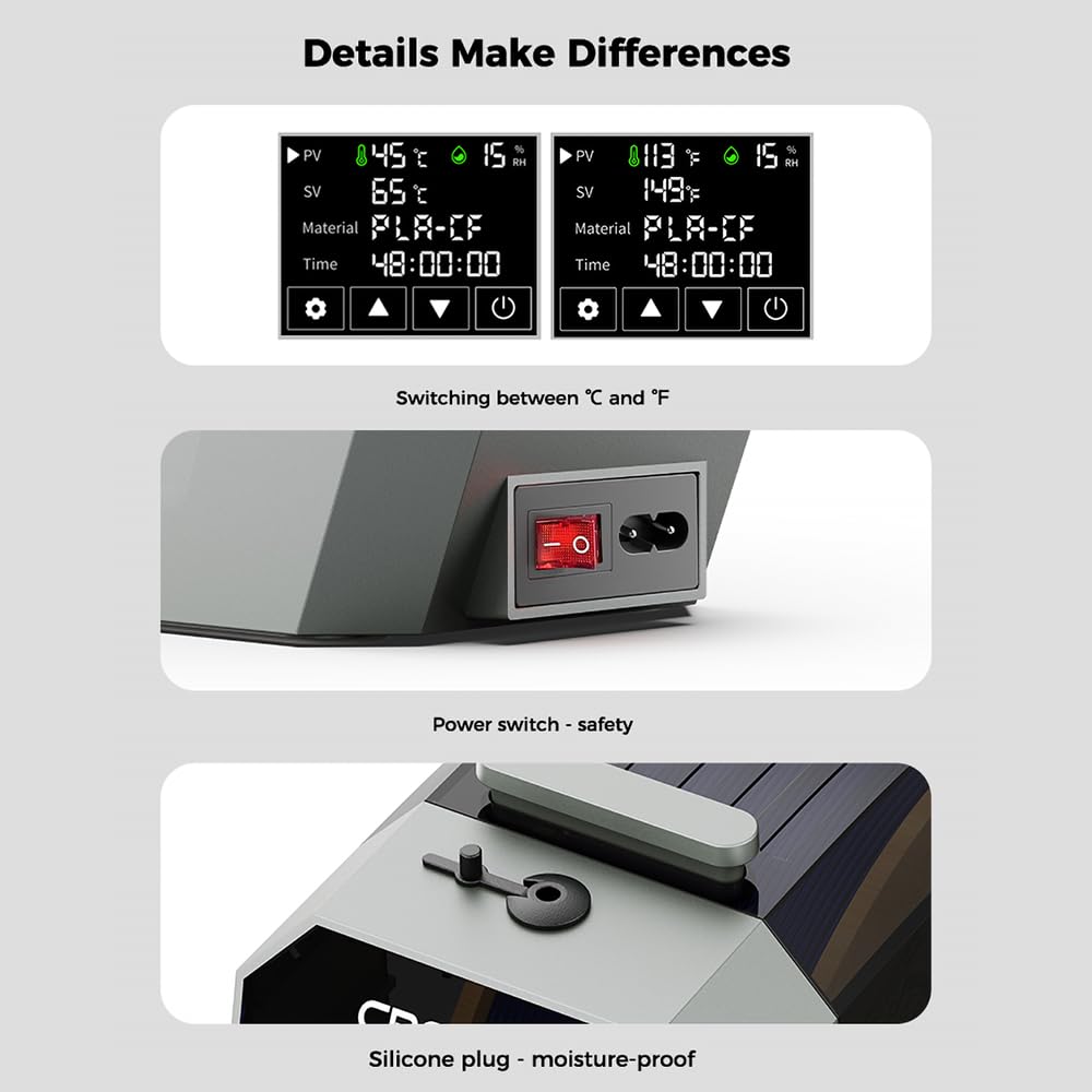 Creality Official Space Pi Filament Dryer, 3D Printer Filament Dryer Box with Built-in Fan Filament Storage Holder Filament Dehydrator for 1KG 1.75/2.85mm One-Key Setting for PLA PETG ABS TPU Nylon Creality