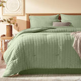 Laojin Balhen Full Comforter Set 8 Pieces, Seersucker Bed in a Bag Full, Sage Green Comforter with Sheets, Comforters Full Size Bedding Sets with Comforter, Sheets, Pillowcase & Sham and Bed Skirt Laojin Balhen