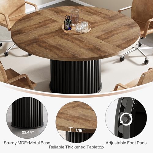 Tribesigns 47-Inch Round Conference Table, Meeting Table for 4-6 People, Small Office Desk with Sturdy MDF + Metal Base, Perfect for Conference Room or Small Workspaces, Brown + Black Tribesigns