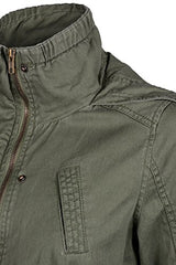 Auliné Collection Women's Premium Vintage Wash Lightweight Military Fashion Twill Hoodie Jacket Olive S Auliné Collection