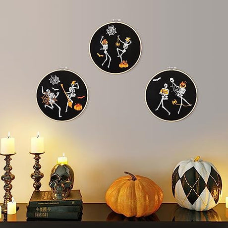 Halloween Embroidery Kit for Adult Beginner, Stamped Cross Stitch Kit for Beginner Adult, Funny Gothic Embroidery Starter Kit with Pattern Needlepoint Kit, 3 Embroidery Hoop and Fabric, Needle, Thread Armindou