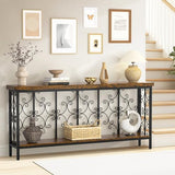 ikkle 70.9" Extra Long Console Table, Industrial Narrow Sofa Table Behind Couch with 2 Tier Storage Shelf, Entryway Hallway Accent Table for Living Room, Foyer, Rustic Brown ikkle