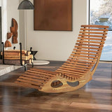 HAPPYGRILL Outdoor Acacia Wood Chaise Lounge, Rocking Chair with High Back, Slatted Seat, Stopper, Outside Wood Rocker, 350 Lbs Capacity Sun Lounger