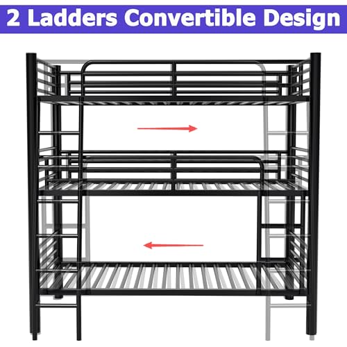 ZVXKLP Heavy Duty Metal Triple Bunk Bed,Triple Twin Bunk Beds for Kids and Adults,Separates Into 3 Beds,Tripple 3 Bed Frame with 2 Ladders & No Box Spring Needed,Weight Capacity: 450 LBS ZVXKLP