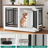 YITAHOME 39" Dog Crate Furniture, Wooden Side End Table with Adjustable Feet and Removable Bowls, Dog Kennel Indoor for Medium Large Dogs YITAHOME