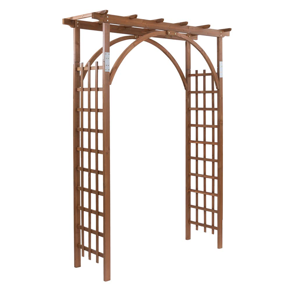 VINGLI 85in Wooden Garden Arbor, Wedding Arch for Ceremony, Wood Garden Trellis for Plant Climbing, Pergola for Garden Backyard, Lawn (Dark Brown)