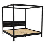 Pemberly Row Wood King Size Canopy Bed with Slatted Headboard in Black Pemberly Row