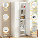 Reegangfa 72" Metal Storage Cabinet, Large Capacity Pantry Cabinet with 6-Tier, Kitchen Storage Cabinet with 2 Doors and 5 Adjustable Shelves for Home, Kitchen, Dining, Living Room (White) Reegangfa