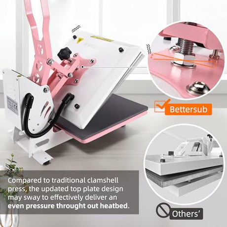 BetterSub Heat Press Machine 15x15 Inch, Digital Slide Out Drawer Heat Press for T-Shirts, 1000W Heat Press Machine for DTF, Sublimation, HTV Transfers, with LCD Control Panel & Pressure Adjustment BetterSub