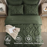 Bedsure Queen Comforter Set Olive Green - Bed in a Bag Queen Size Bedding 7 Pieces, GentleSoft™ Pintuck Bed Set Gift for Family, Pinch Pleat All Season Comforter with Sheets, Pillowcases & Shams Bedsure