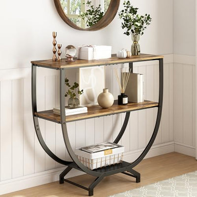 GILLAS 3 Tier Console Tables, 30" Height Entryway Table, Sofa Table Behind Couch, Industrial Entryway Furniture TV Stand with Storage for Living Room, Easy No-Extra-Tools Assembly, Rustic Brown