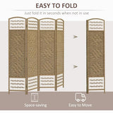HOMCOM 4 Panel Room Divider, Folding Privacy Screen, 5.6' Room Separator, Wave Fiber Freestanding Partition Wall Divider, Natural HOMCOM
